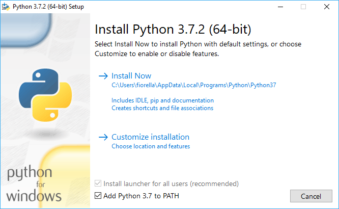 Non dimenticare di aggiungere Python al Path